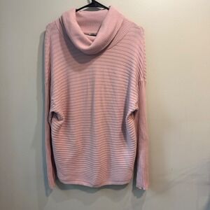 Chico's Ribbed Cowl Neck Cashmere Blend Sweater Pink Size 2 L Drop Shoulder